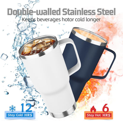 20 oz Tumbler with Handle Stainless Steel Insulated Coffee Mug Tumbler with Lid and Straw Double Wall Vacuum Insulated Coffee Mug Leak Proof Travel Mug Tumbler for Hot and Cold Drink (Black,1pack)