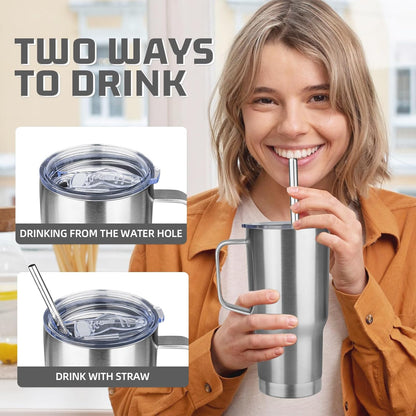 20 oz Tumbler with Handle Stainless Steel Insulated Coffee Mug Tumbler with Lid and Straw Double Wall Vacuum Insulated Coffee Mug Leak Proof Travel Mug Tumbler for Hot and Cold Drink (Black,1pack)