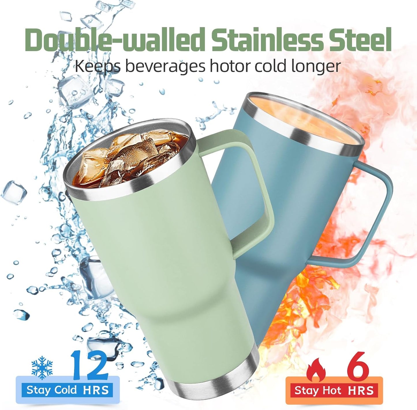 20 oz Tumbler with Handle Stainless Steel Insulated Coffee Mug Tumbler with Lid and Straw Double Wall Vacuum Insulated Coffee Mug Leak Proof Travel Mug Tumbler for Hot and Cold Drink (Black,1pack)