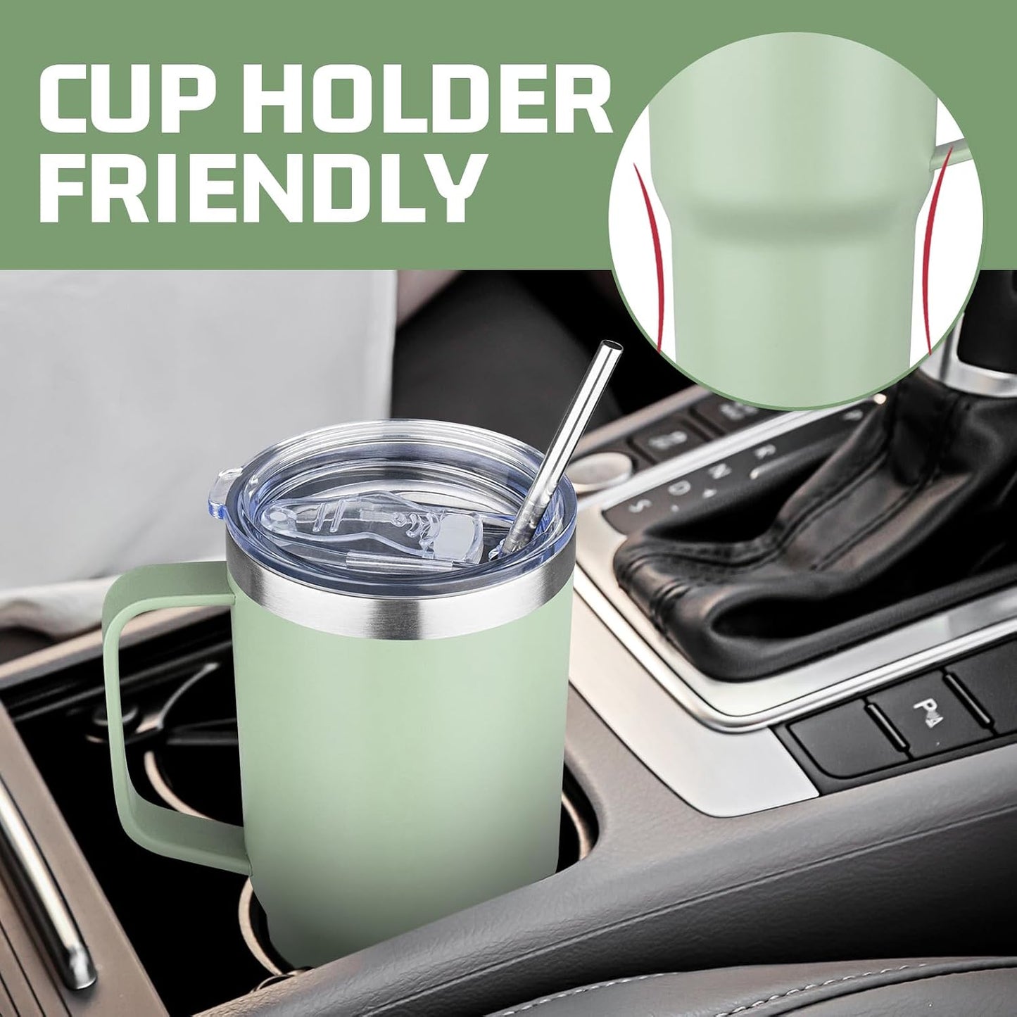 20 oz Tumbler with Handle Stainless Steel Insulated Coffee Mug Tumbler with Lid and Straw Double Wall Vacuum Insulated Coffee Mug Leak Proof Travel Mug Tumbler for Hot and Cold Drink (Black,1pack)