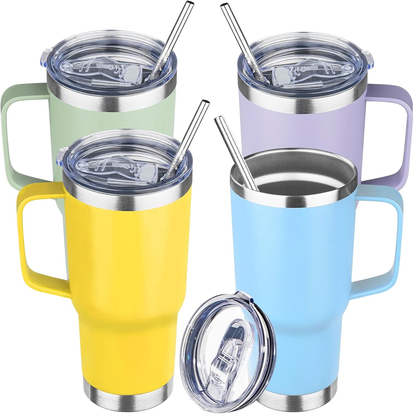20 oz Tumbler with Handle Stainless Steel Insulated Coffee Mug Tumbler with Lid and Straw Double Wall Vacuum Insulated Coffee Mug Leak Proof Travel Mug Tumbler for Hot and Cold Drink (Black,1pack)