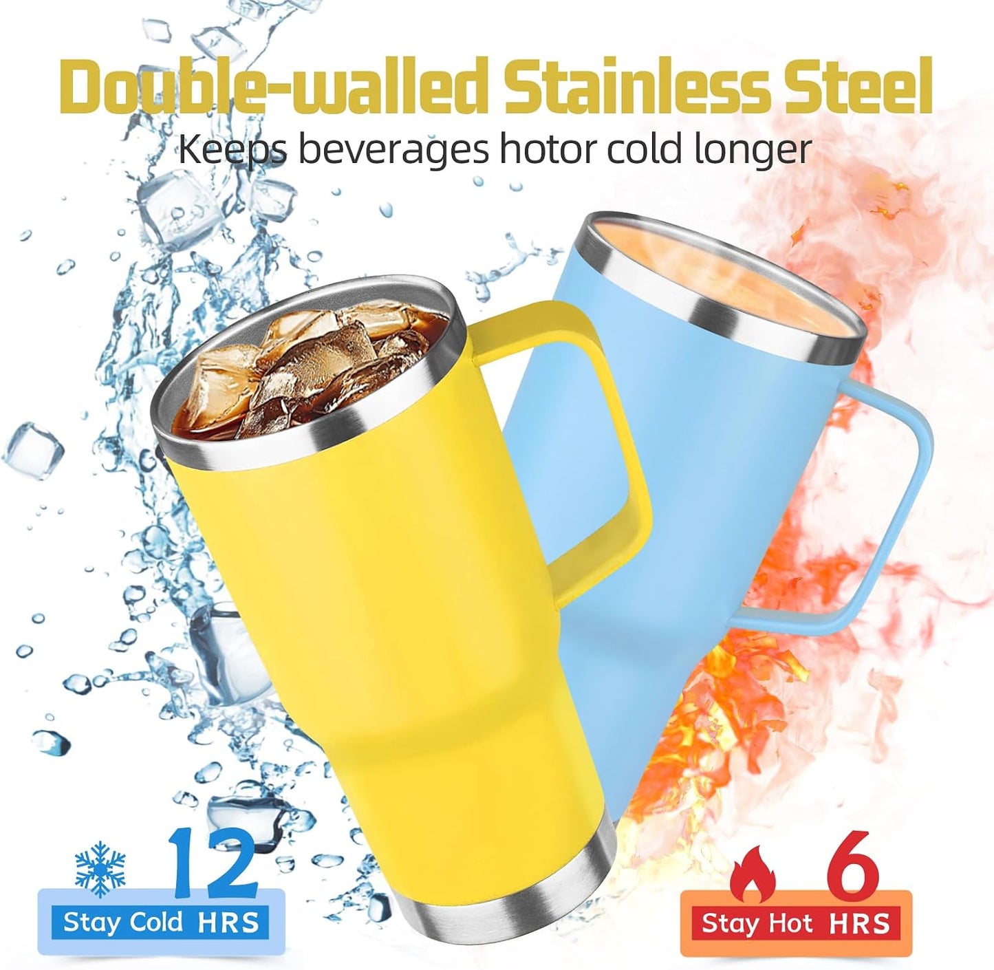 20 oz Tumbler with Handle Stainless Steel Insulated Coffee Mug Tumbler with Lid and Straw Double Wall Vacuum Insulated Coffee Mug Leak Proof Travel Mug Tumbler for Hot and Cold Drink (Black,1pack)