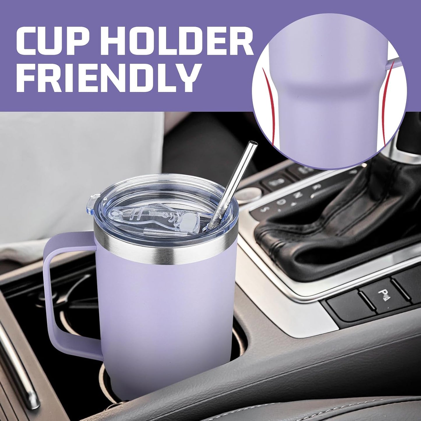 20 oz Tumbler with Handle Stainless Steel Insulated Coffee Mug Tumbler with Lid and Straw Double Wall Vacuum Insulated Coffee Mug Leak Proof Travel Mug Tumbler for Hot and Cold Drink (Black,1pack)