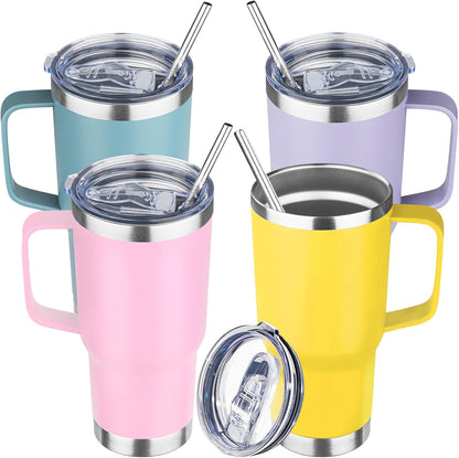 20 oz Tumbler with Handle Stainless Steel Insulated Coffee Mug Tumbler with Lid and Straw Double Wall Vacuum Insulated Coffee Mug Leak Proof Travel Mug Tumbler for Hot and Cold Drink (Black,1pack)