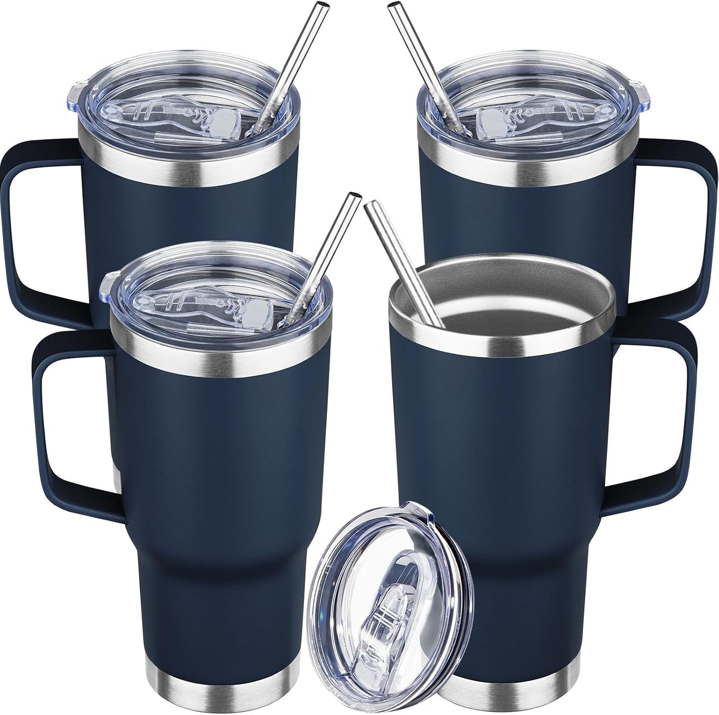 20 oz Tumbler with Handle Stainless Steel Insulated Coffee Mug Tumbler with Lid and Straw Double Wall Vacuum Insulated Coffee Mug Leak Proof Travel Mug Tumbler for Hot and Cold Drink (Black,1pack)