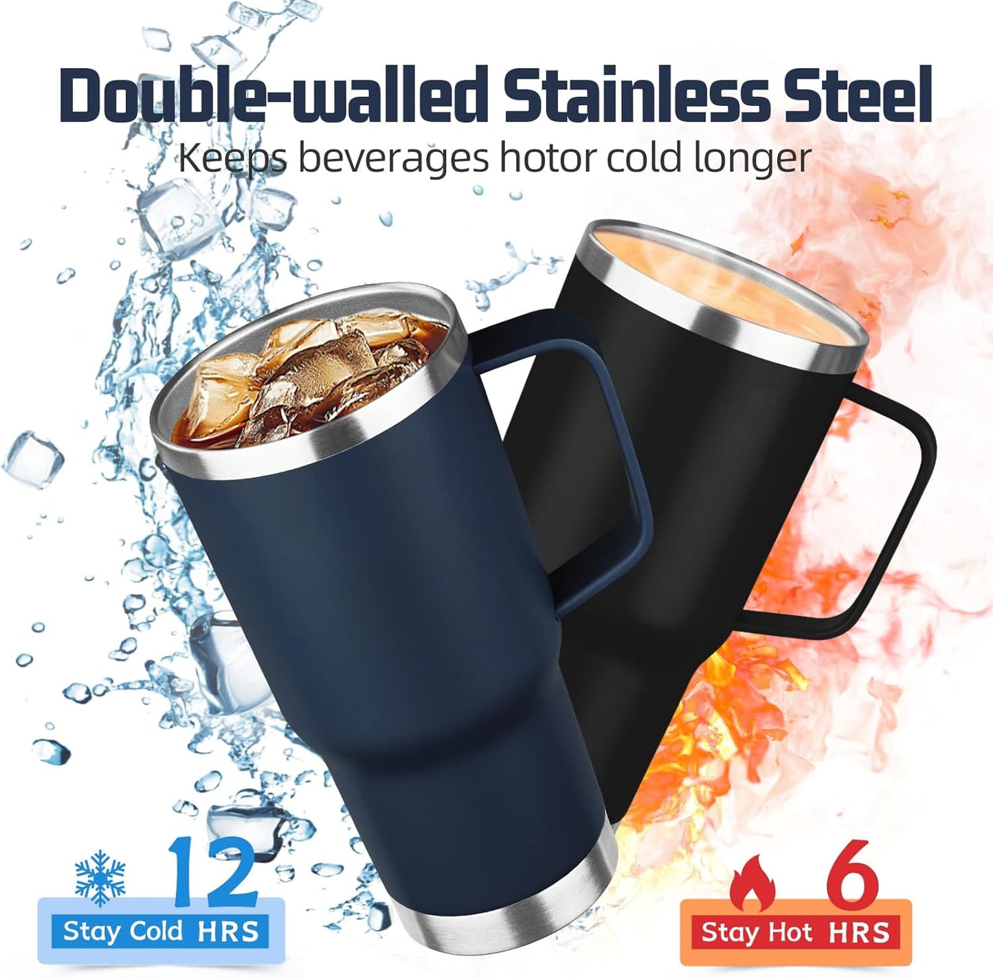 20 oz Tumbler with Handle Stainless Steel Insulated Coffee Mug Tumbler with Lid and Straw Double Wall Vacuum Insulated Coffee Mug Leak Proof Travel Mug Tumbler for Hot and Cold Drink (Black,1pack)