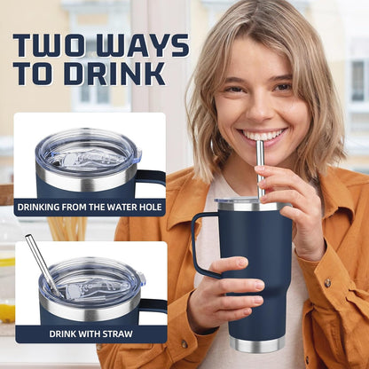 20 oz Tumbler with Handle Stainless Steel Insulated Coffee Mug Tumbler with Lid and Straw Double Wall Vacuum Insulated Coffee Mug Leak Proof Travel Mug Tumbler for Hot and Cold Drink (Black,1pack)