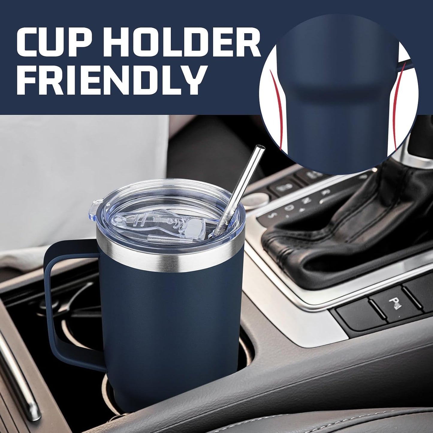 20 oz Tumbler with Handle Stainless Steel Insulated Coffee Mug Tumbler with Lid and Straw Double Wall Vacuum Insulated Coffee Mug Leak Proof Travel Mug Tumbler for Hot and Cold Drink (Black,1pack)