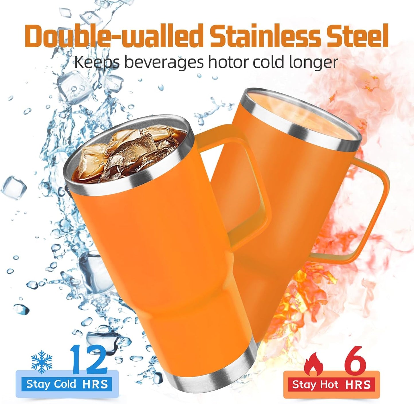 20 oz Tumbler with Handle Stainless Steel Insulated Coffee Mug Tumbler with Lid and Straw Double Wall Vacuum Insulated Coffee Mug Leak Proof Travel Mug Tumbler for Hot and Cold Drink (Black,1pack)