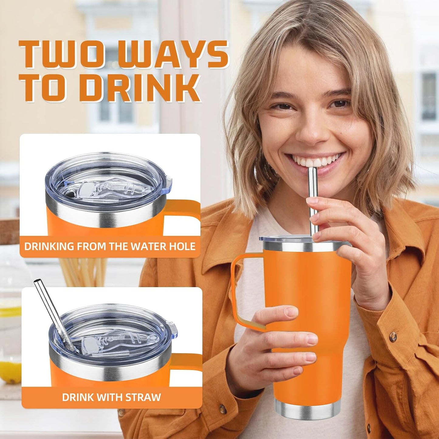 20 oz Tumbler with Handle Stainless Steel Insulated Coffee Mug Tumbler with Lid and Straw Double Wall Vacuum Insulated Coffee Mug Leak Proof Travel Mug Tumbler for Hot and Cold Drink (Black,1pack)