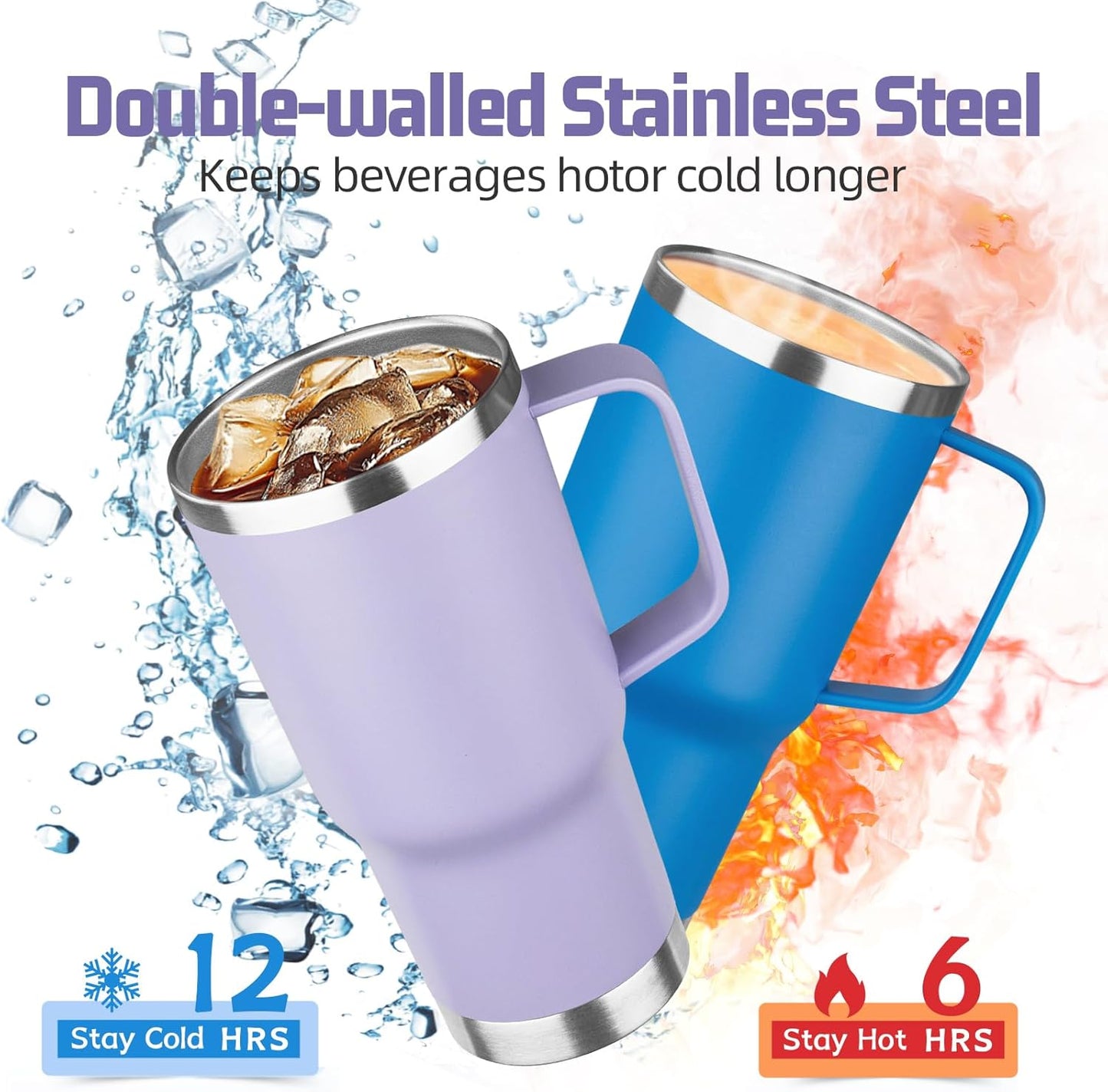 20 oz Tumbler with Handle Stainless Steel Insulated Coffee Mug Tumbler with Lid and Straw Double Wall Vacuum Insulated Coffee Mug Leak Proof Travel Mug Tumbler for Hot and Cold Drink (Black,1pack)