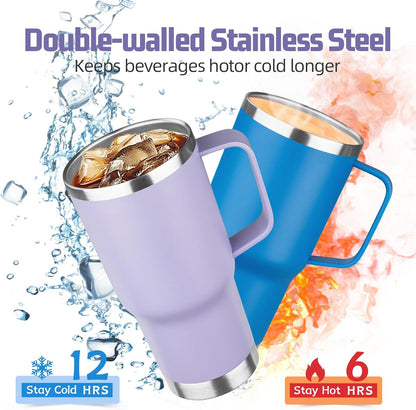 20 oz Tumbler with Handle Stainless Steel Insulated Coffee Mug Tumbler with Lid and Straw Double Wall Vacuum Insulated Coffee Mug Leak Proof Travel Mug Tumbler for Hot and Cold Drink (Black,1pack)