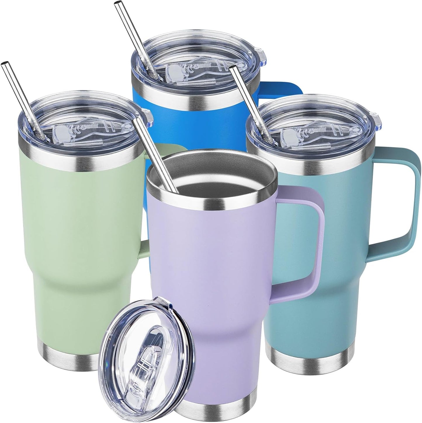 20 oz Tumbler with Handle Stainless Steel Insulated Coffee Mug Tumbler with Lid and Straw Double Wall Vacuum Insulated Coffee Mug Leak Proof Travel Mug Tumbler for Hot and Cold Drink (Black,1pack)