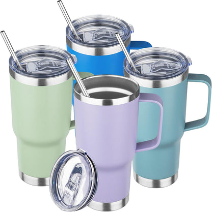 20 oz Tumbler with Handle Stainless Steel Insulated Coffee Mug Tumbler with Lid and Straw Double Wall Vacuum Insulated Coffee Mug Leak Proof Travel Mug Tumbler for Hot and Cold Drink (Black,1pack)