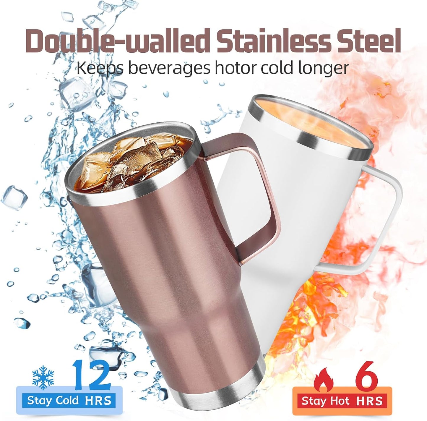 20 oz Tumbler with Handle Stainless Steel Insulated Coffee Mug Tumbler with Lid and Straw Double Wall Vacuum Insulated Coffee Mug Leak Proof Travel Mug Tumbler for Hot and Cold Drink (Black,1pack)