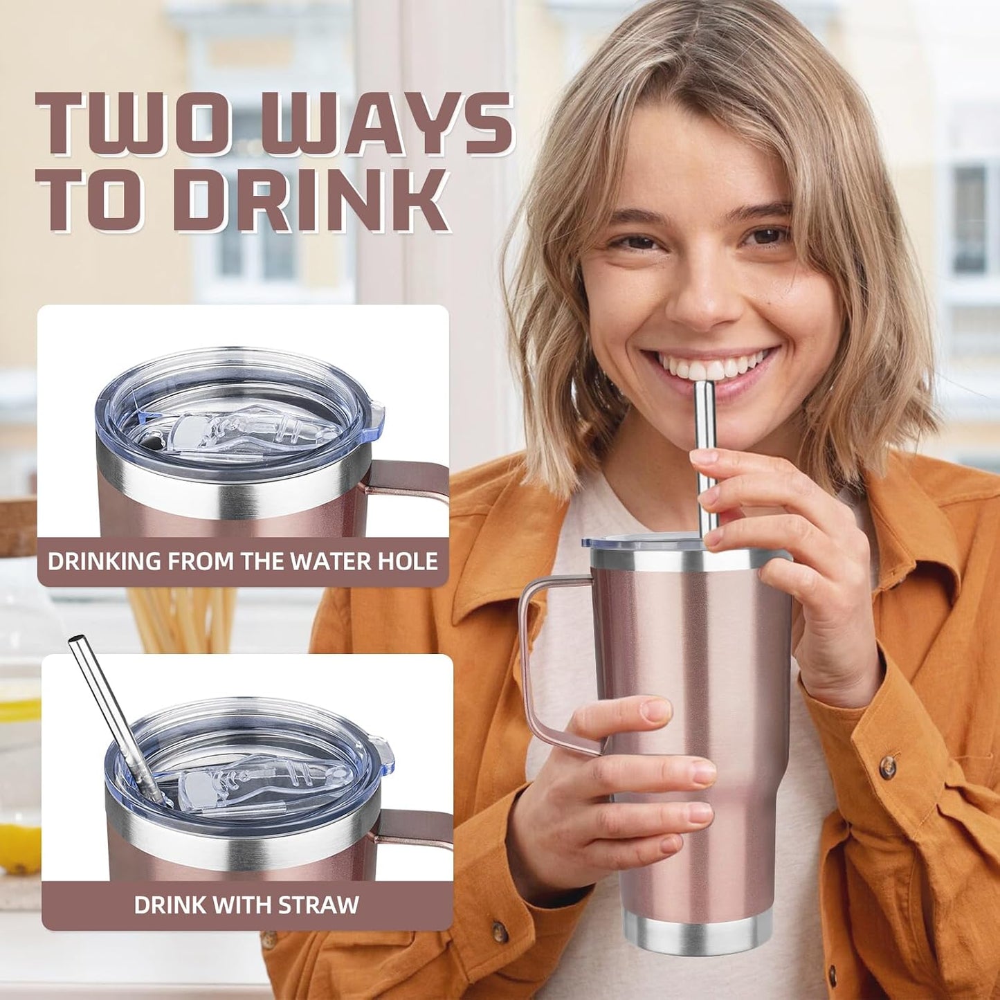 20 oz Tumbler with Handle Stainless Steel Insulated Coffee Mug Tumbler with Lid and Straw Double Wall Vacuum Insulated Coffee Mug Leak Proof Travel Mug Tumbler for Hot and Cold Drink (Black,1pack)