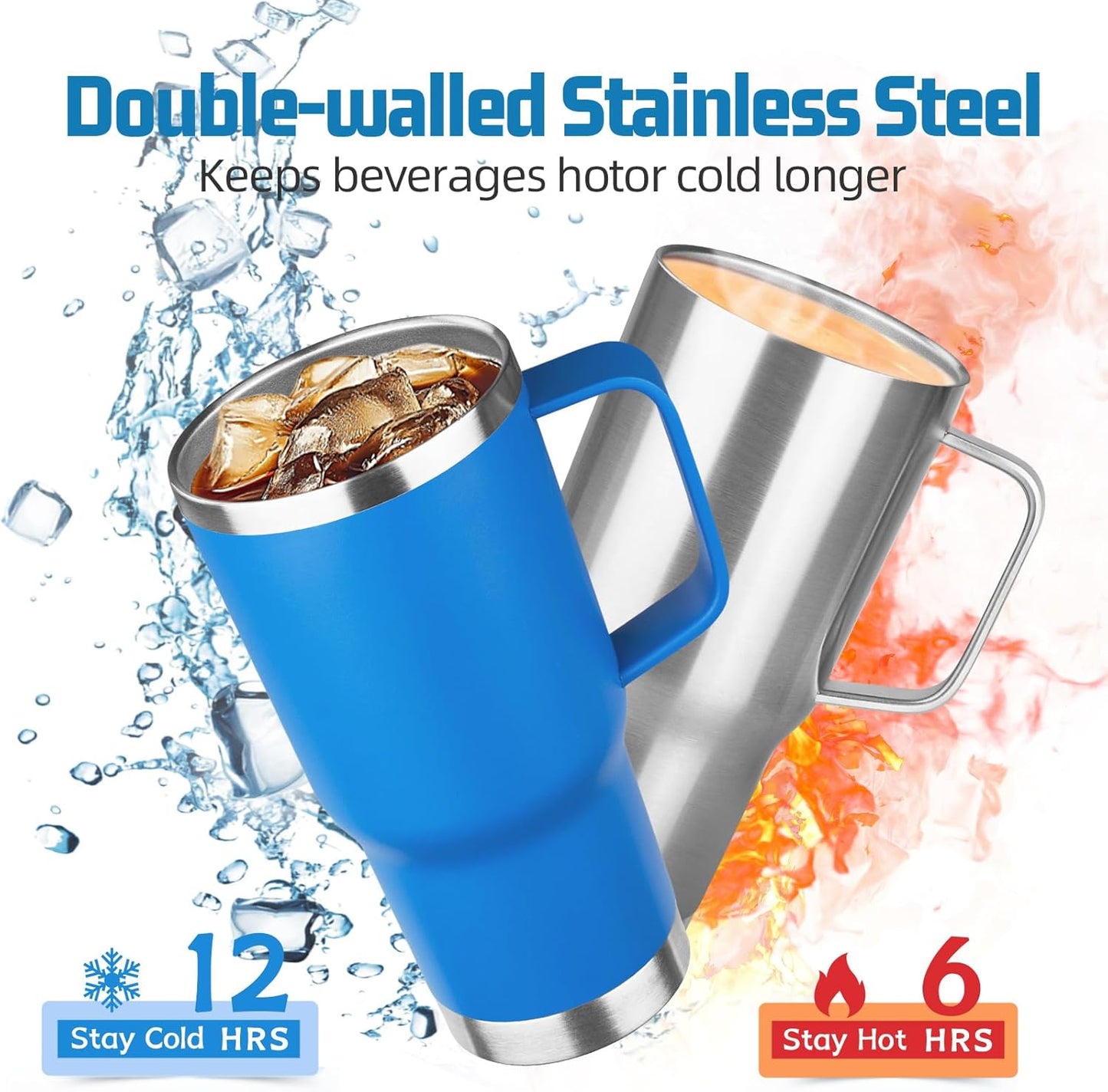20 oz Tumbler with Handle Stainless Steel Insulated Coffee Mug Tumbler with Lid and Straw Double Wall Vacuum Insulated Coffee Mug Leak Proof Travel Mug Tumbler for Hot and Cold Drink (Black,1pack)