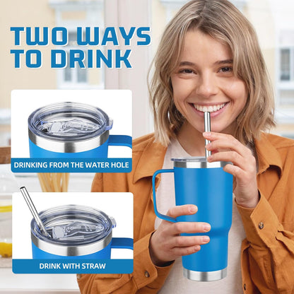 20 oz Tumbler with Handle Stainless Steel Insulated Coffee Mug Tumbler with Lid and Straw Double Wall Vacuum Insulated Coffee Mug Leak Proof Travel Mug Tumbler for Hot and Cold Drink (Black,1pack)