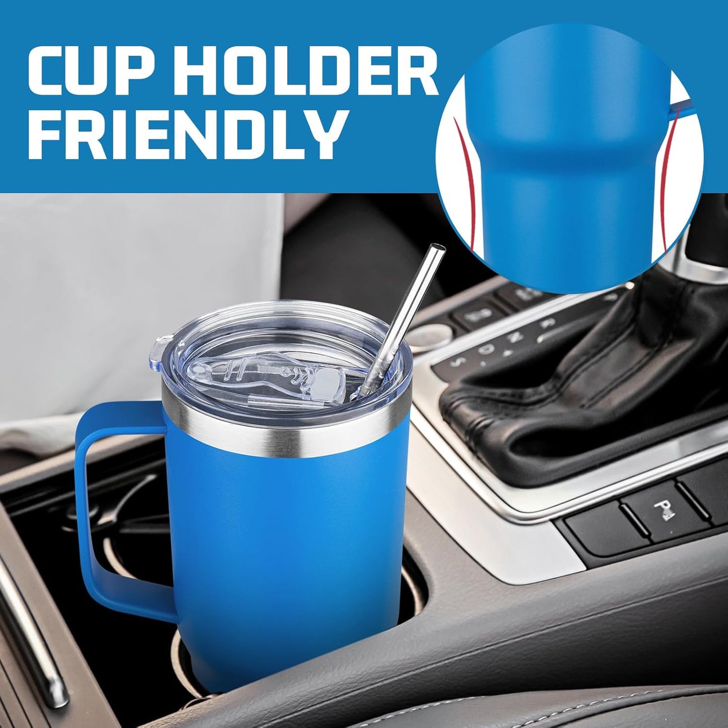20 oz Tumbler with Handle Stainless Steel Insulated Coffee Mug Tumbler with Lid and Straw Double Wall Vacuum Insulated Coffee Mug Leak Proof Travel Mug Tumbler for Hot and Cold Drink (Black,1pack)