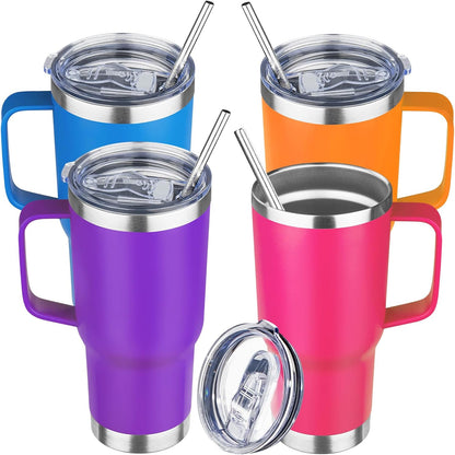 20 oz Tumbler with Handle Stainless Steel Insulated Coffee Mug Tumbler with Lid and Straw Double Wall Vacuum Insulated Coffee Mug Leak Proof Travel Mug Tumbler for Hot and Cold Drink (Black,1pack)
