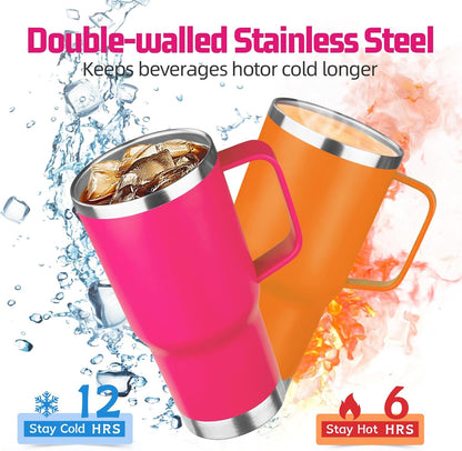 20 oz Tumbler with Handle Stainless Steel Insulated Coffee Mug Tumbler with Lid and Straw Double Wall Vacuum Insulated Coffee Mug Leak Proof Travel Mug Tumbler for Hot and Cold Drink (Black,1pack)