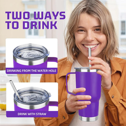 20 oz Tumbler with Handle Stainless Steel Insulated Coffee Mug Tumbler with Lid and Straw Double Wall Vacuum Insulated Coffee Mug Leak Proof Travel Mug Tumbler for Hot and Cold Drink (Black,1pack)