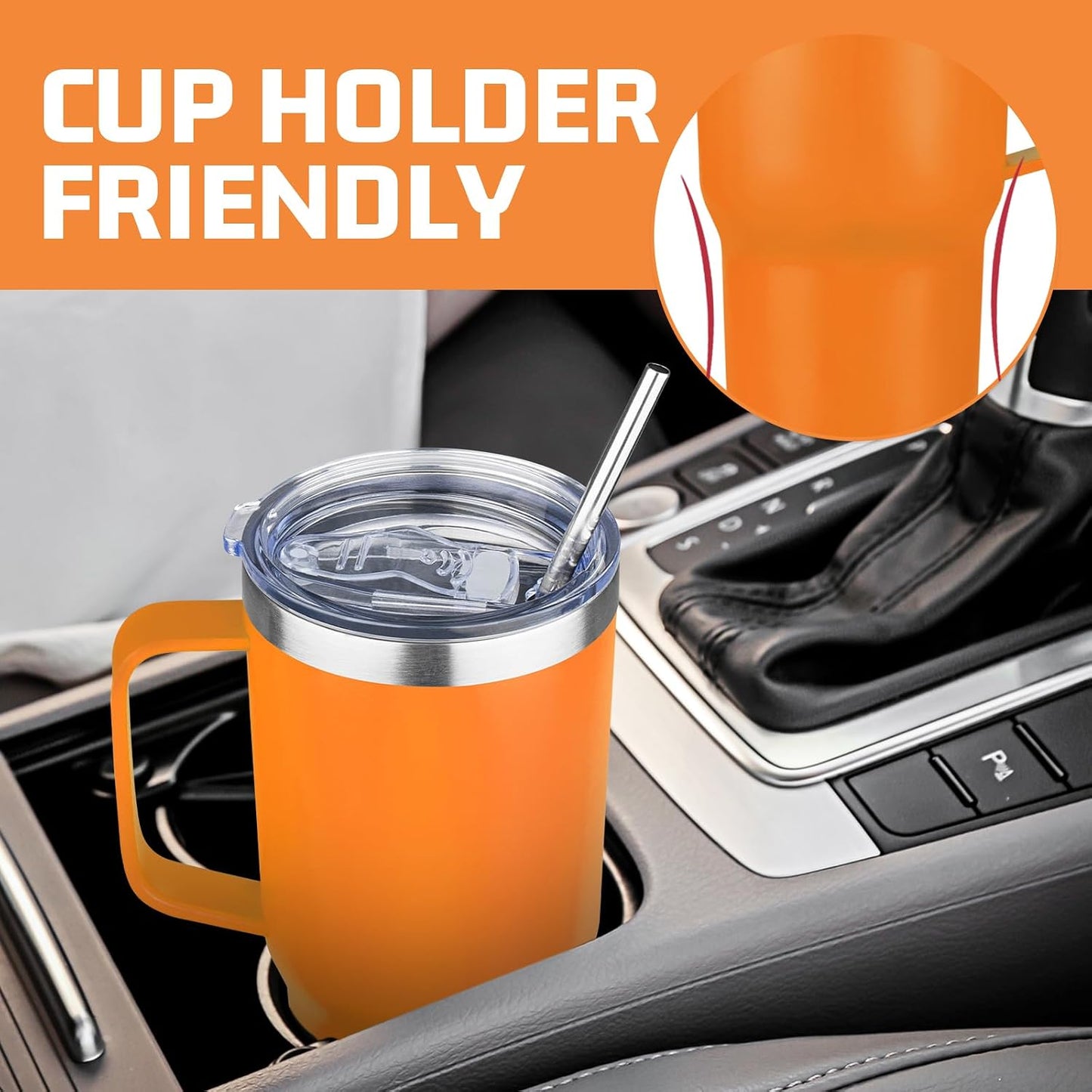 20 oz Tumbler with Handle Stainless Steel Insulated Coffee Mug Tumbler with Lid and Straw Double Wall Vacuum Insulated Coffee Mug Leak Proof Travel Mug Tumbler for Hot and Cold Drink (Black,1pack)