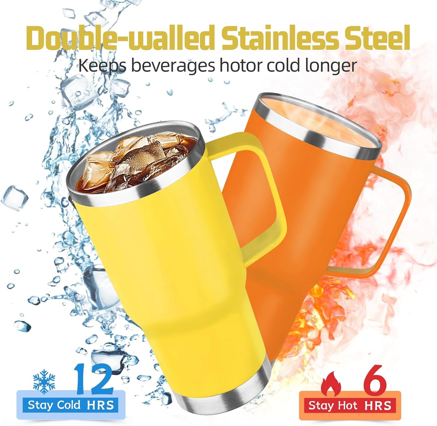 20 oz Tumbler with Handle Stainless Steel Insulated Coffee Mug Tumbler with Lid and Straw Double Wall Vacuum Insulated Coffee Mug Leak Proof Travel Mug Tumbler for Hot and Cold Drink (Black,1pack)