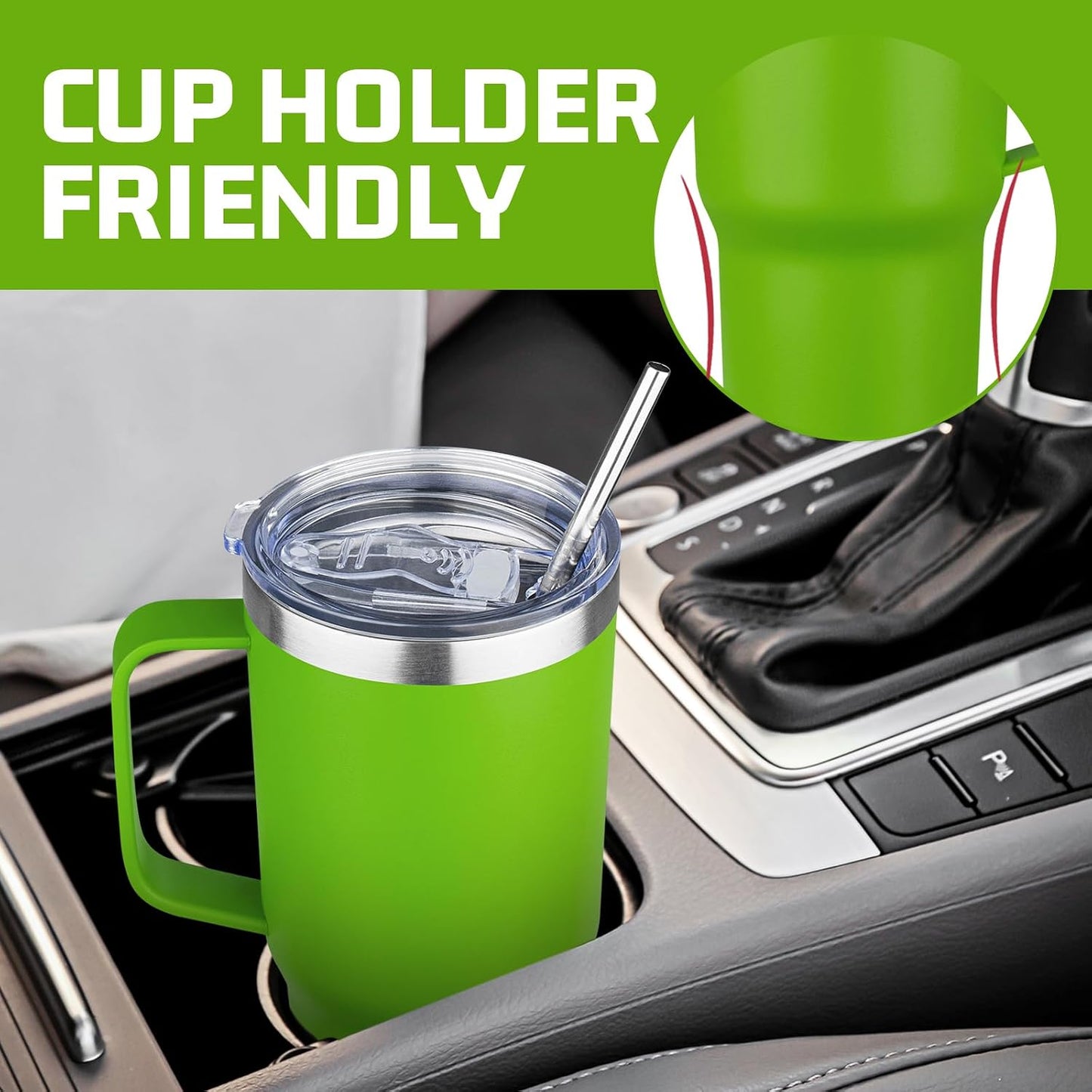 20 oz Tumbler with Handle Stainless Steel Insulated Coffee Mug Tumbler with Lid and Straw Double Wall Vacuum Insulated Coffee Mug Leak Proof Travel Mug Tumbler for Hot and Cold Drink (Black,1pack)