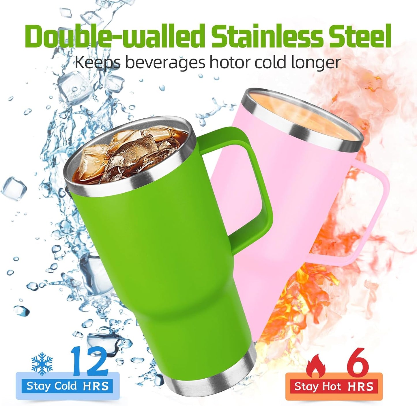 20 oz Tumbler with Handle Stainless Steel Insulated Coffee Mug Tumbler with Lid and Straw Double Wall Vacuum Insulated Coffee Mug Leak Proof Travel Mug Tumbler for Hot and Cold Drink (Black,1pack)