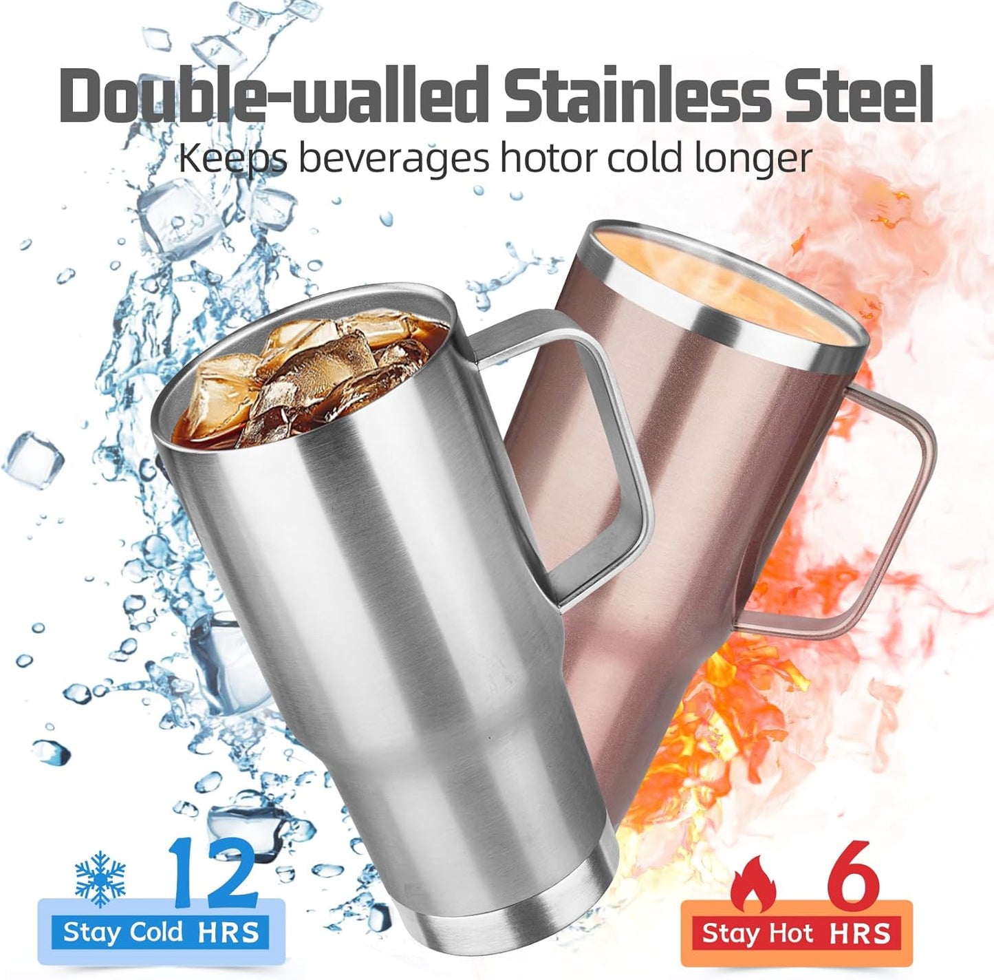 20 oz Tumbler with Handle Stainless Steel Insulated Coffee Mug Tumbler with Lid and Straw Double Wall Vacuum Insulated Coffee Mug Leak Proof Travel Mug Tumbler for Hot and Cold Drink (Black,1pack)
