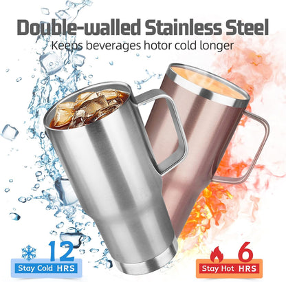 20 oz Tumbler with Handle Stainless Steel Insulated Coffee Mug Tumbler with Lid and Straw Double Wall Vacuum Insulated Coffee Mug Leak Proof Travel Mug Tumbler for Hot and Cold Drink (Black,1pack)