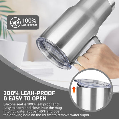 20 oz Tumbler with Handle Stainless Steel Insulated Coffee Mug Tumbler with Lid and Straw Double Wall Vacuum Insulated Coffee Mug Leak Proof Travel Mug Tumbler for Hot and Cold Drink (Black,1pack)