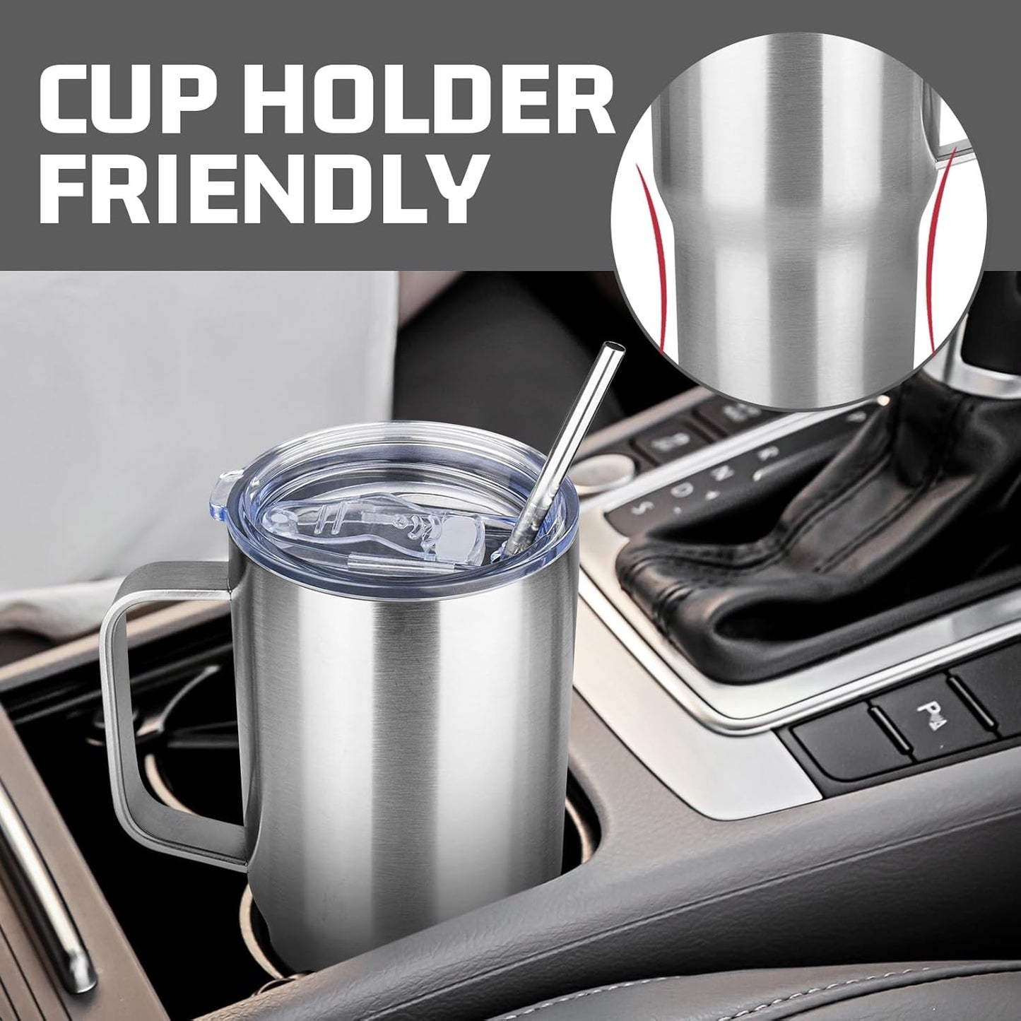 20 oz Tumbler with Handle Stainless Steel Insulated Coffee Mug Tumbler with Lid and Straw Double Wall Vacuum Insulated Coffee Mug Leak Proof Travel Mug Tumbler for Hot and Cold Drink (Black,1pack)