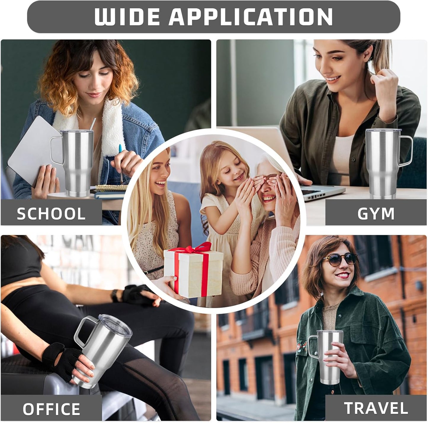 20 oz Tumbler with Handle Stainless Steel Insulated Coffee Mug Tumbler with Lid and Straw Double Wall Vacuum Insulated Coffee Mug Leak Proof Travel Mug Tumbler for Hot and Cold Drink (Black,1pack)