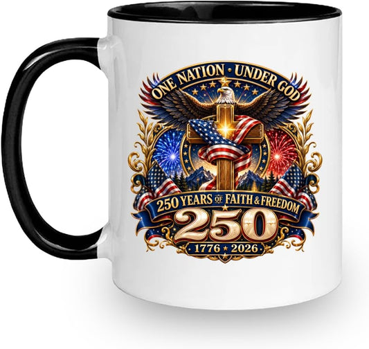 250th Anniversary USA Coffee Mug Patriotic 1776 to 2026 American Ceramic Cup 11 oz 4th of July Independence Day Tea Coffee Gift Men Women