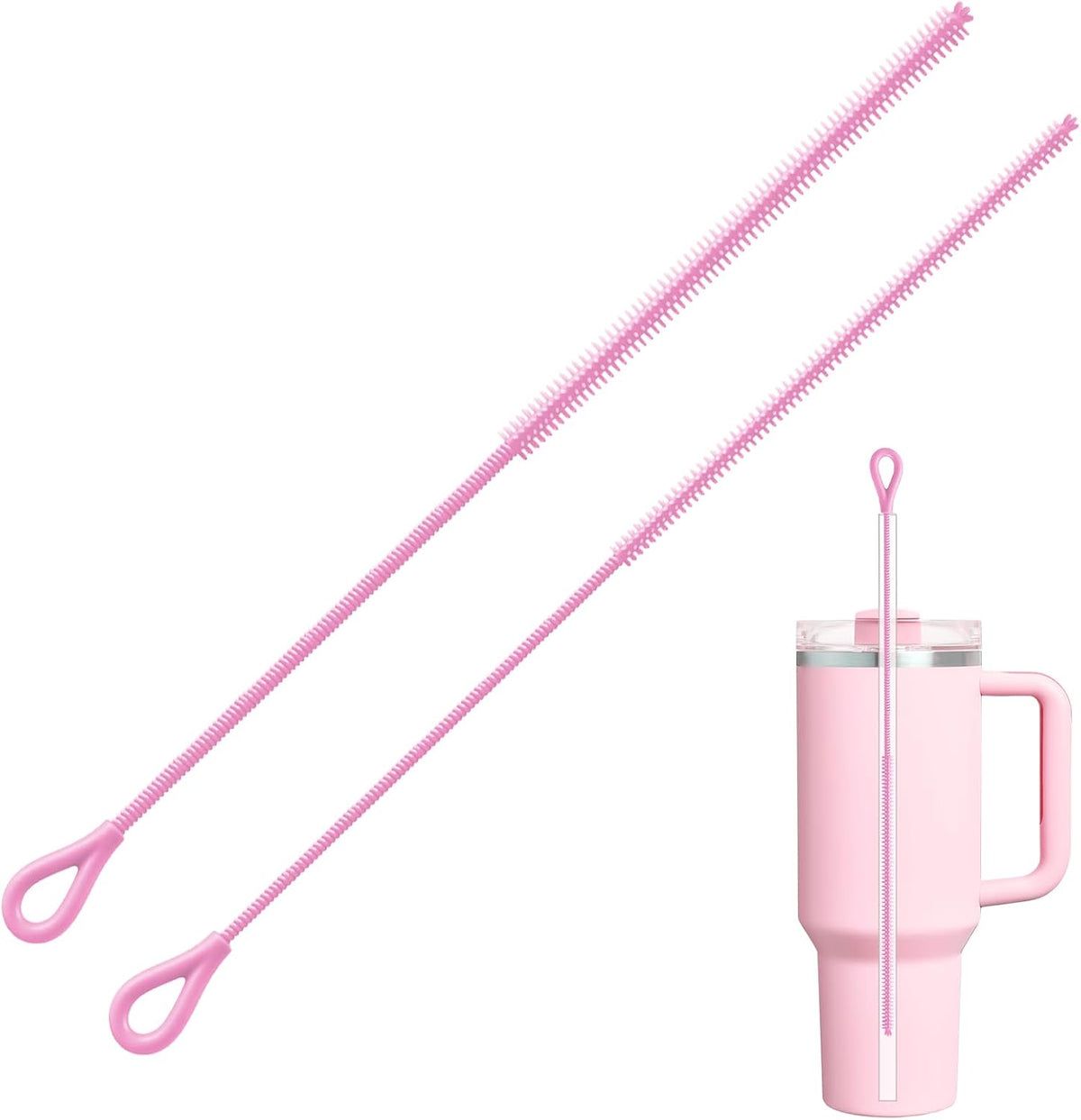 Pink Silicone Straw Cleaner Brushes,2 Pack, 0.24" & 0.35" Sizes