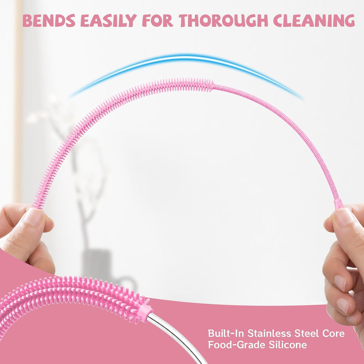 Pink Silicone Straw Cleaner Brushes,2 Pack, 0.24" & 0.35" Sizes