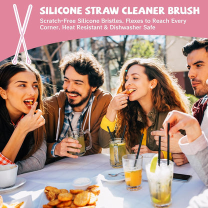 Pink Silicone Straw Cleaner Brushes,2 Pack, 0.24" & 0.35" Sizes
