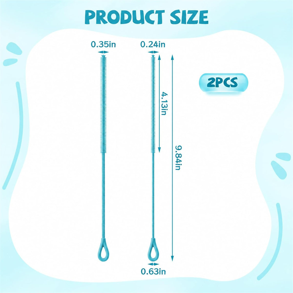Pink Silicone Straw Cleaner Brushes,2 Pack, 0.24" & 0.35" Sizes
