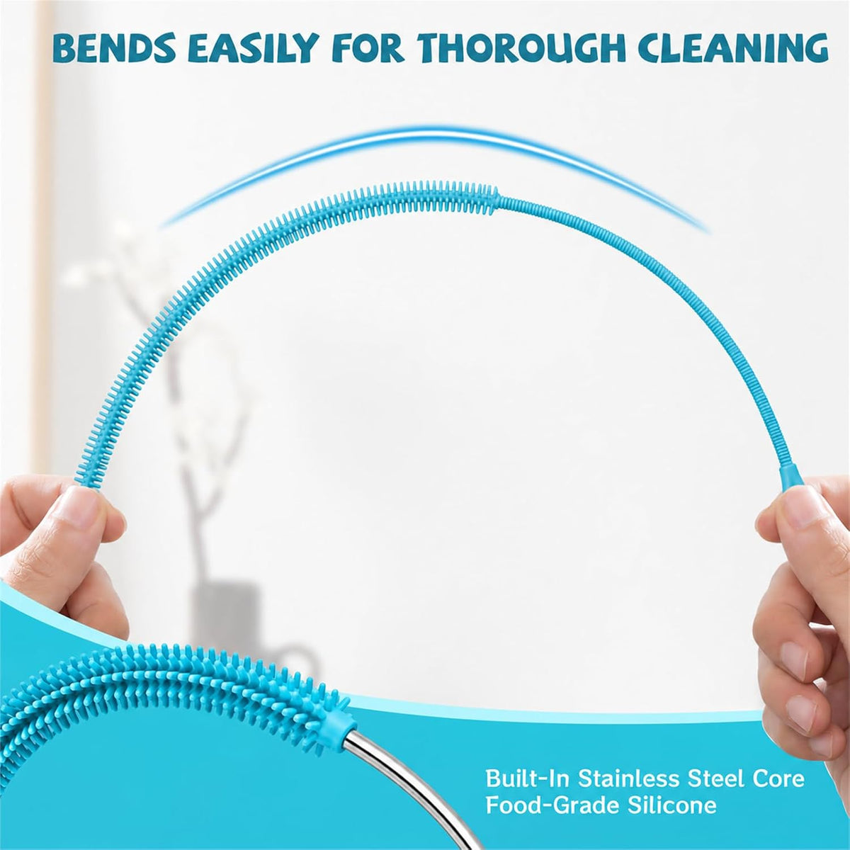 Pink Silicone Straw Cleaner Brushes,2 Pack, 0.24" & 0.35" Sizes