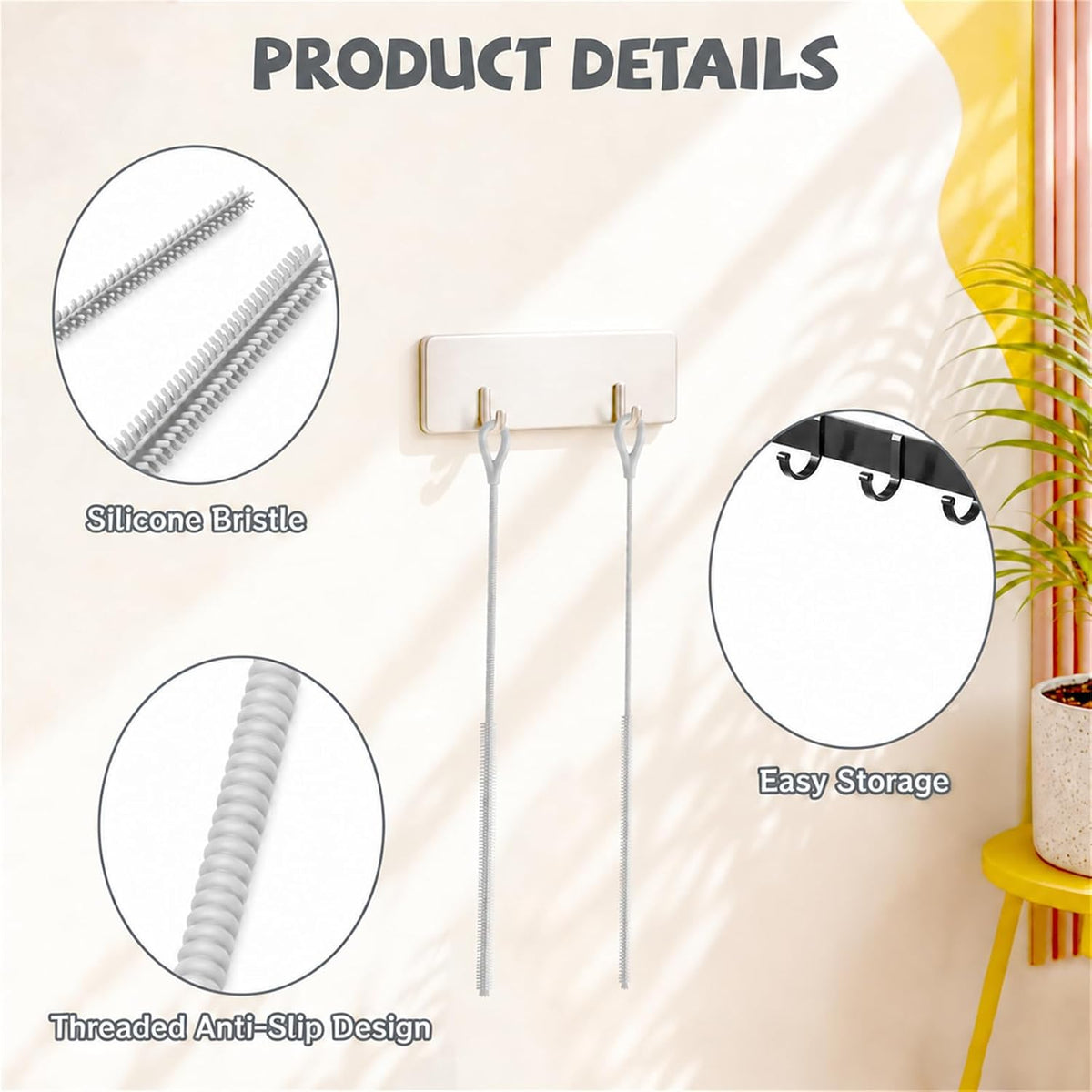 Pink Silicone Straw Cleaner Brushes,2 Pack, 0.24" & 0.35" Sizes