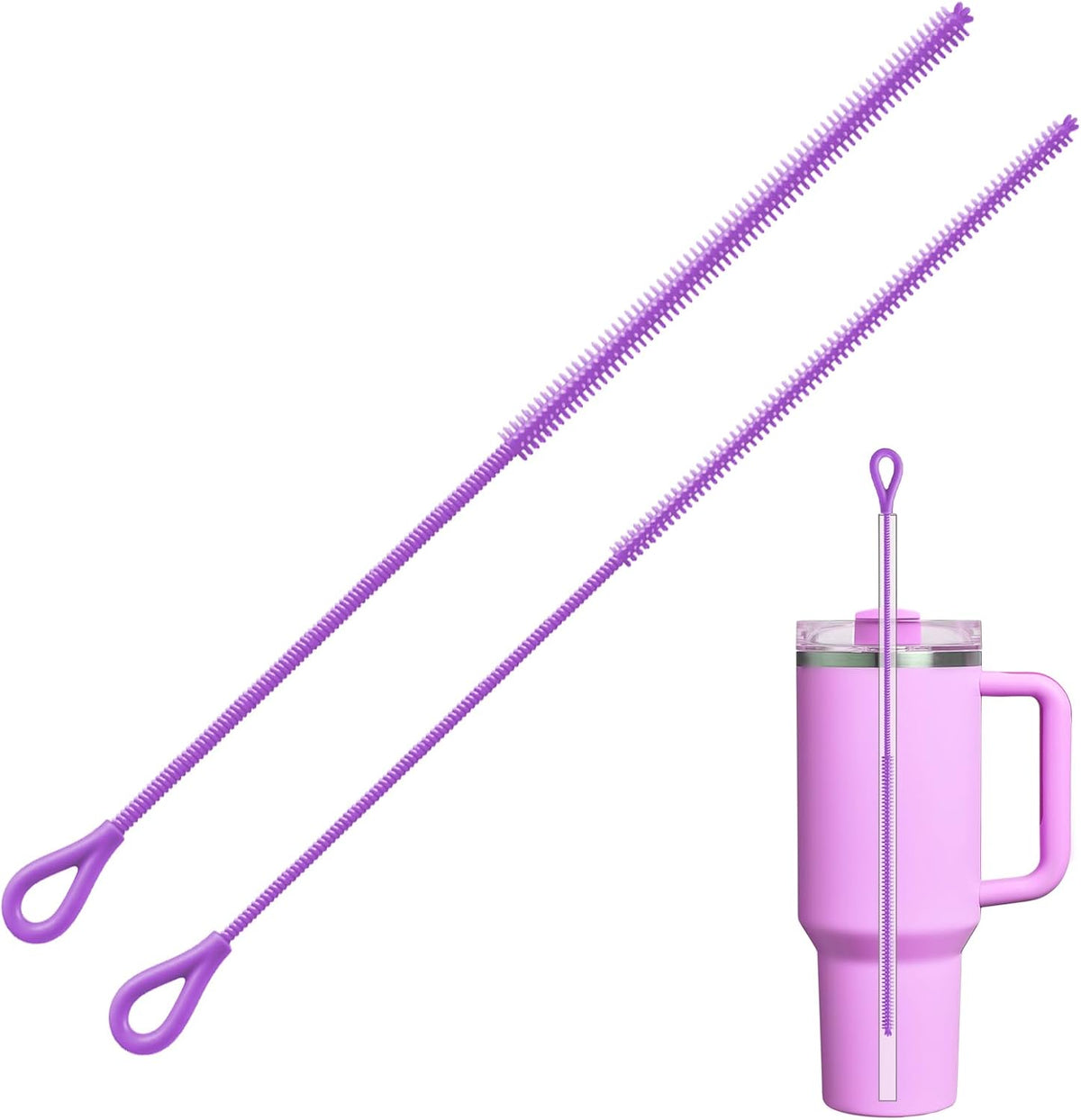 Pink Silicone Straw Cleaner Brushes,2 Pack, 0.24" & 0.35" Sizes