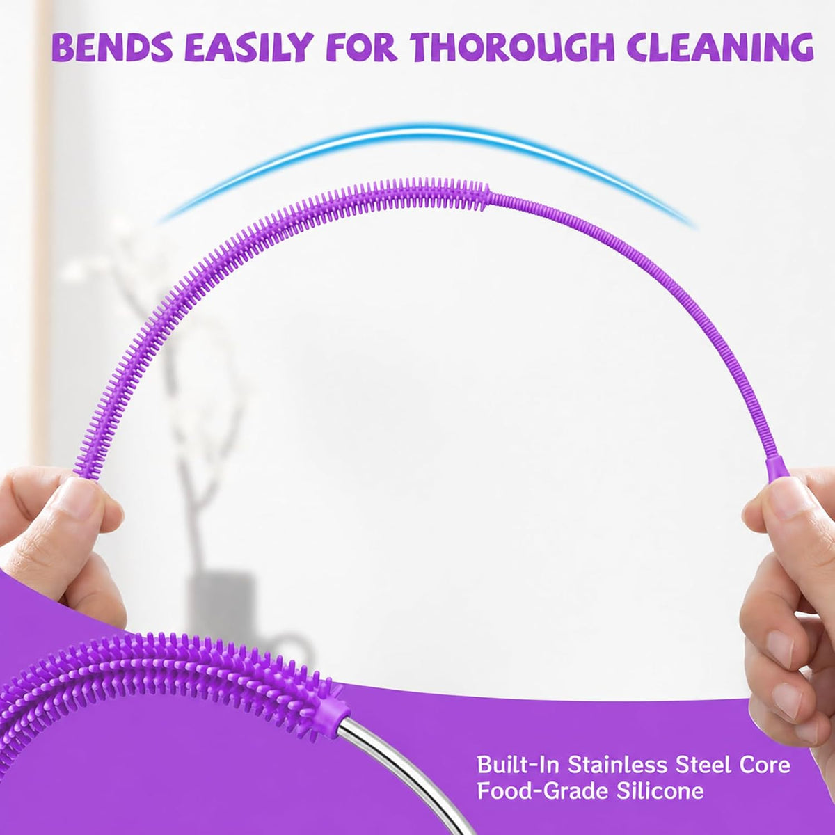 Pink Silicone Straw Cleaner Brushes,2 Pack, 0.24" & 0.35" Sizes