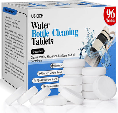 96Pack Water Bottle Cleaning Tablets, Bottle Bright Clean Stainless Steel, Thermos, Tumbler, Insulated and Reusable Water Bottles,Removes Stubborn Stains and Odors