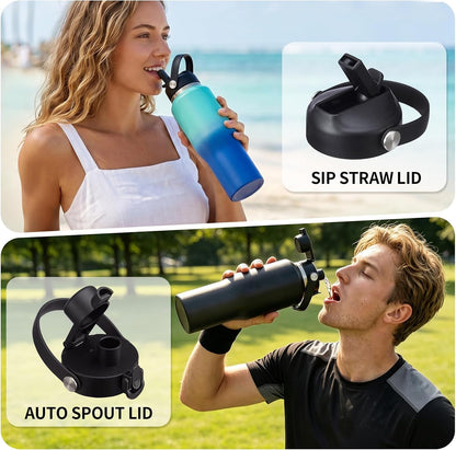 40 OZ Water-Bottle Fit Car Cup-Holder - Double Wall Vacuum Insulated Thermal with Lid and Straw, Stainless Steel Cup 40oz with Carrying Case, for Travel Drive