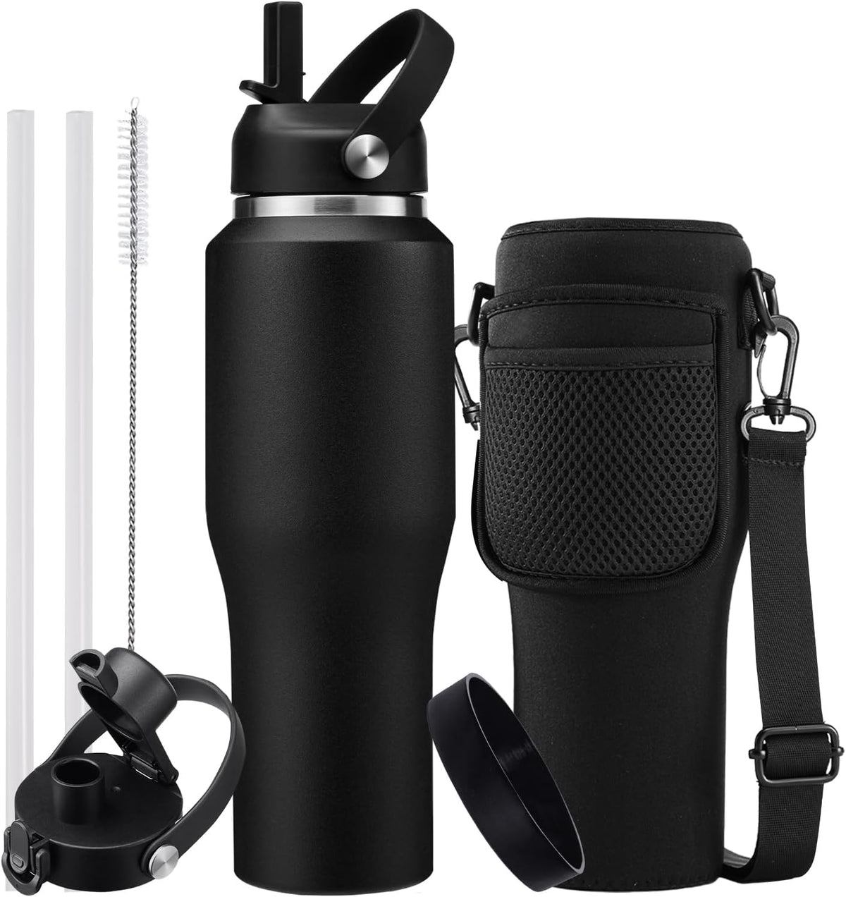 40 OZ Water-Bottle Fit Car Cup-Holder - Double Wall Vacuum Insulated Thermal with Lid and Straw, Stainless Steel Cup 40oz with Carrying Case, for Travel Drive