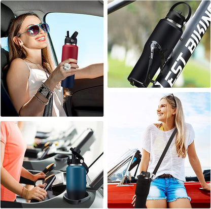 40 OZ Water-Bottle Fit Car Cup-Holder - Double Wall Vacuum Insulated Thermal with Lid and Straw, Stainless Steel Cup 40oz with Carrying Case, for Travel Drive
