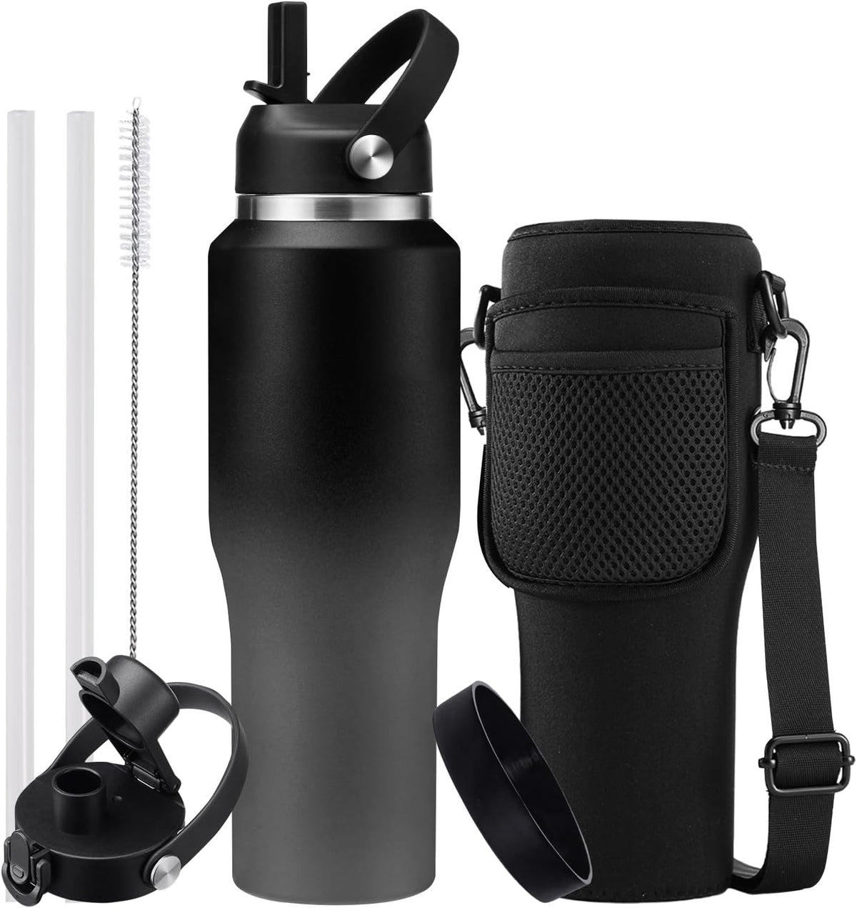 40 OZ Water-Bottle Fit Car Cup-Holder - Double Wall Vacuum Insulated Thermal with Lid and Straw, Stainless Steel Cup 40oz with Carrying Case, for Travel Drive