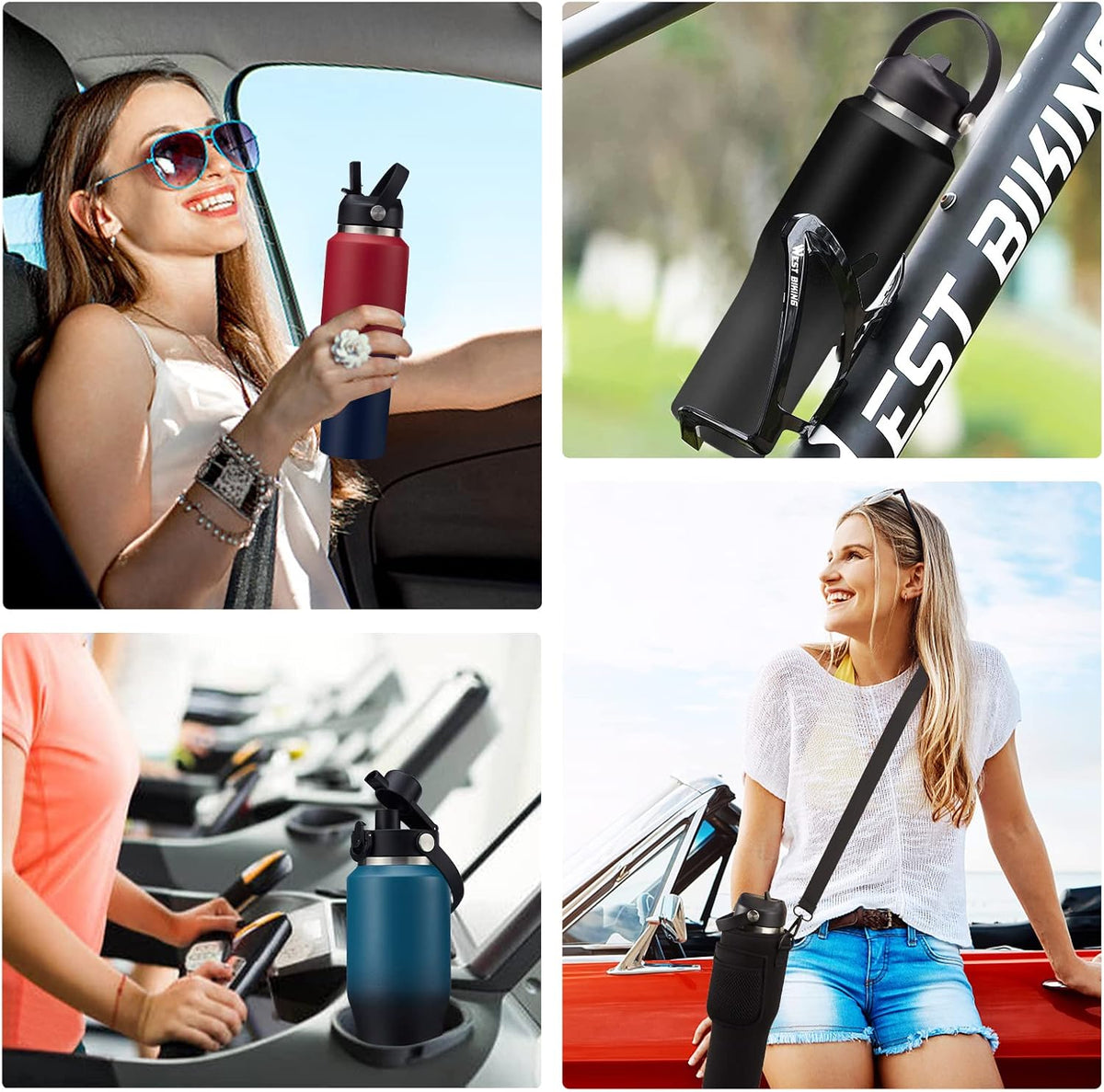 40 OZ Water-Bottle Fit Car Cup-Holder - Double Wall Vacuum Insulated Thermal with Lid and Straw, Stainless Steel Cup 40oz with Carrying Case, for Travel Drive